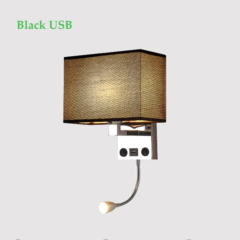 Black USB Светодиодный E27 лампа современная настенная лампа спальня прикроватная гостиничная гостиная бра освещение 7 Вт 85-265 в крытый ночной Светильник - Цвет абажура: Black USB