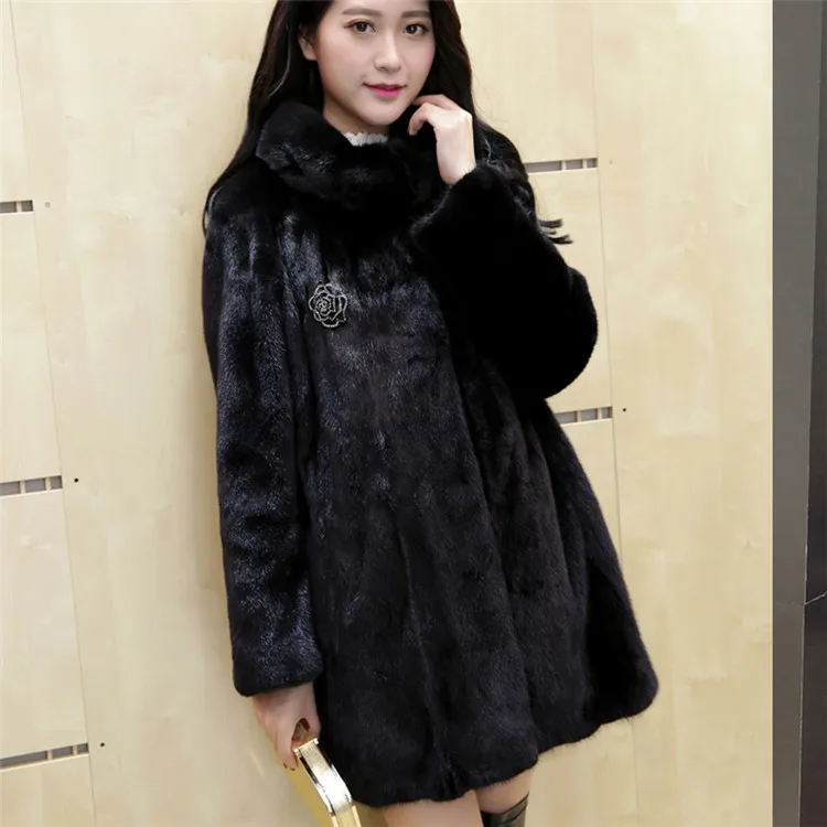 black 8429 Модная зимняя женская куртка из искусственного меха, пальто из меха норки, женская тонкая верхняя одежда, пальто chaqueta mujer manteau femme hiver - Цвет: black 8429