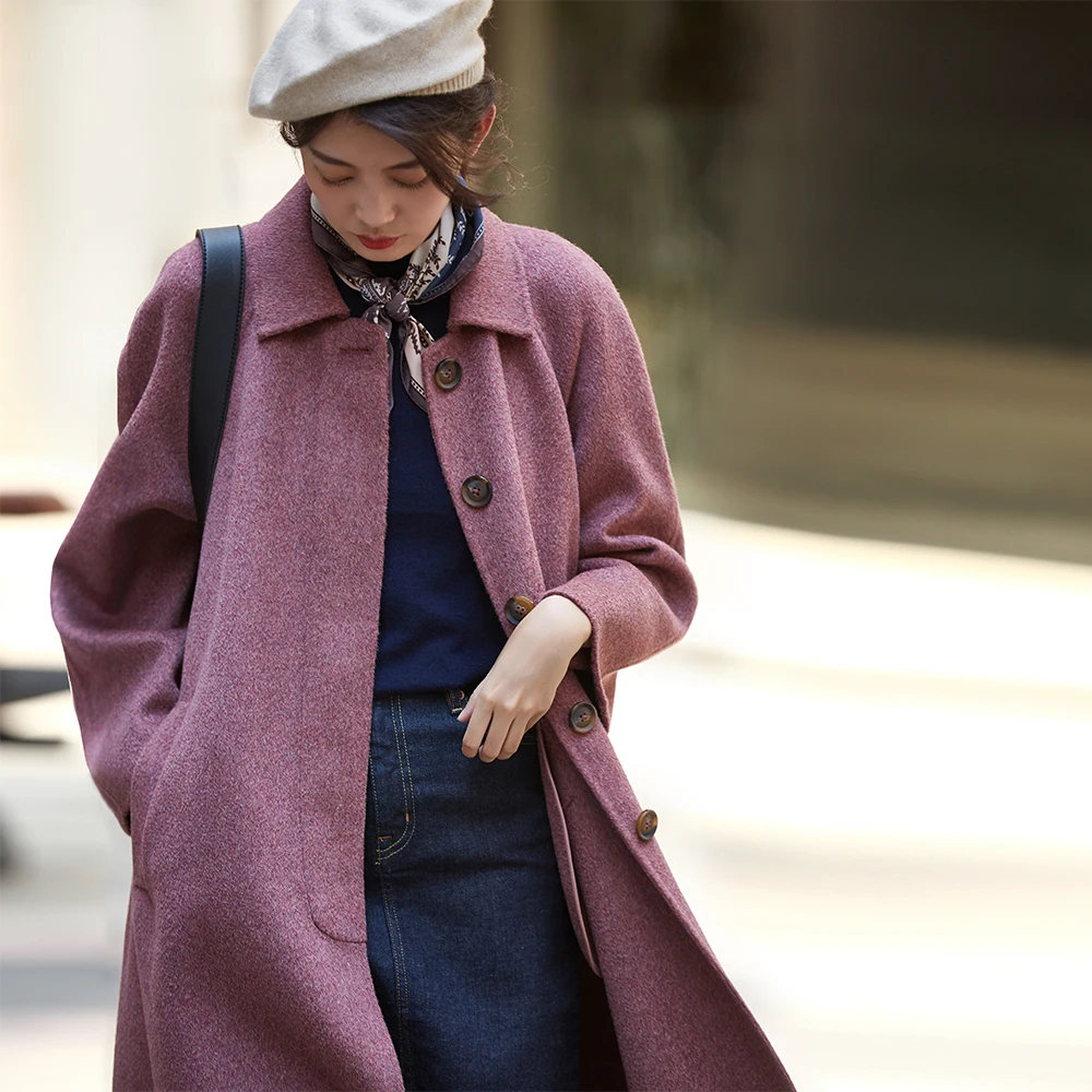 

New Arrival Autumn And Winter 2018 Brief Vintage A Line Long Handmade Double Faced Wool Cashmere Coat Women
