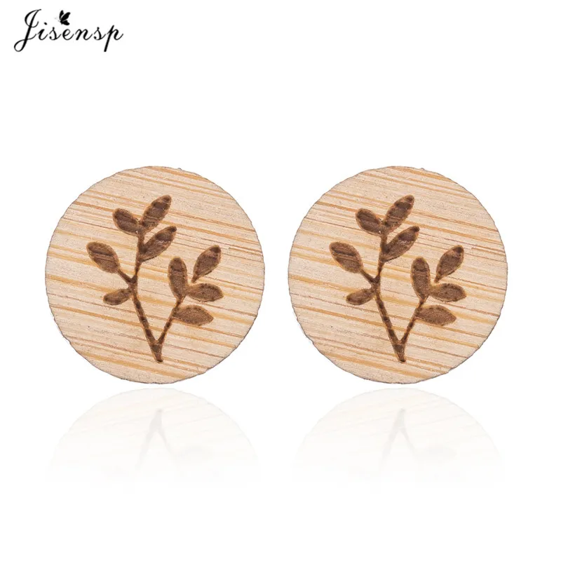 leaves earrings Jisensp, классические этнические круглые деревянные серьги, женские геометрической формы, в стиле бохо, простые серьги-гвоздики для девочек, ювелирные изделия на день рождения - Окраска металла: leaves earrings