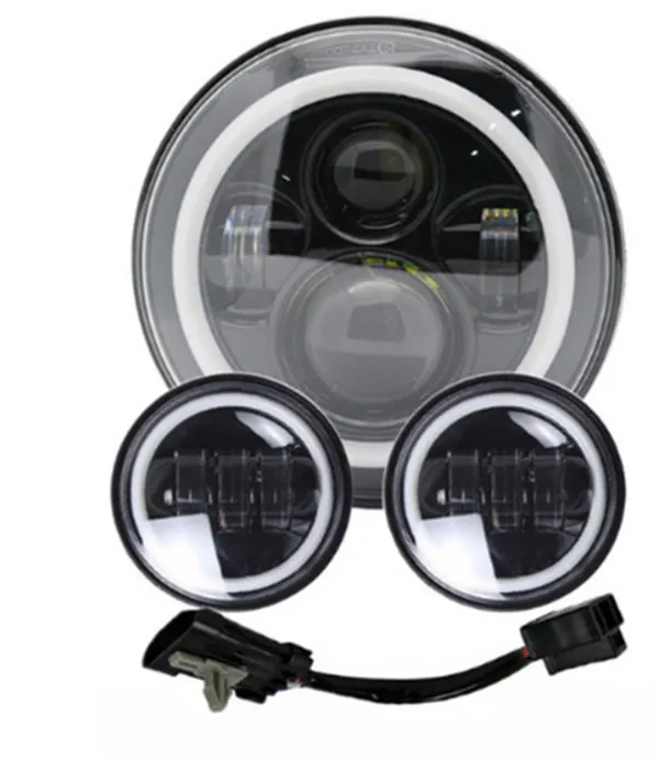 Black light set Мотоциклетный " светодиодный головной светильник с DRL поворотным сигналом Halo+ 4,5" противотуманный светильник, светильник s для Heritage Softail Classic - Цвет: Black light set