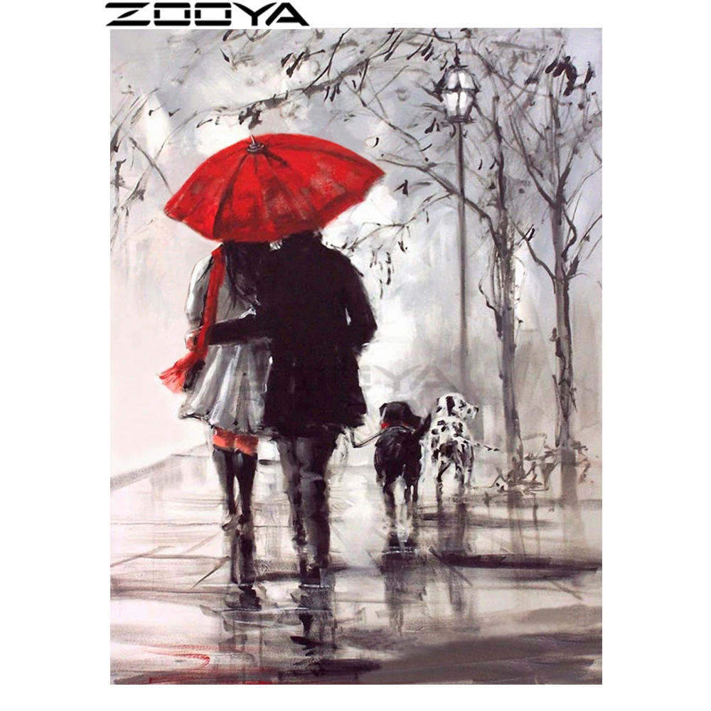 

ZOOYA Round Diamond Painting 5D Embroidery Diamond Mosaic Pattern Rhinestone Painting Home Decor Couple Lovers Red Umbrella R331