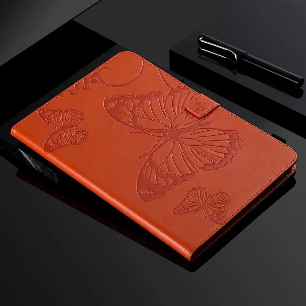 Для iPad 5/6 Air 2 TPU кожаный чехол с бабочкой для Apple, iPad 9,7 A1822 A1893 Funda чехол с подставкой+ ручка - Цвет: Оранжевый