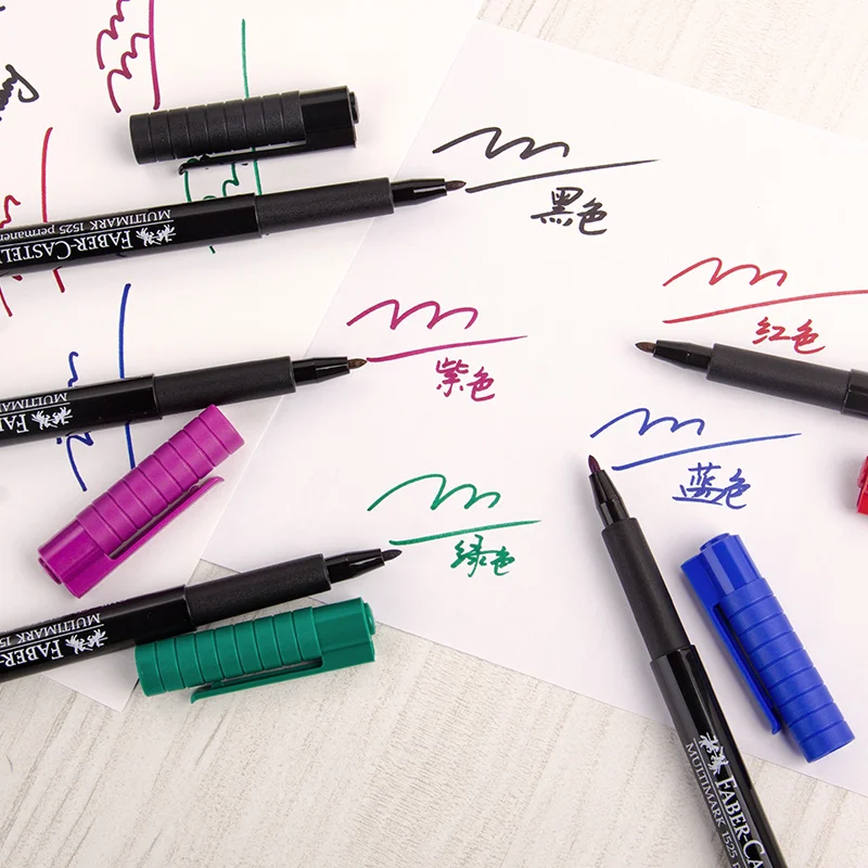 Faber castell 5 Pcs MULTIMARK fibre tip technical pen with Special eraser oil based colored Multimark on most surfaces | Канцтовары для