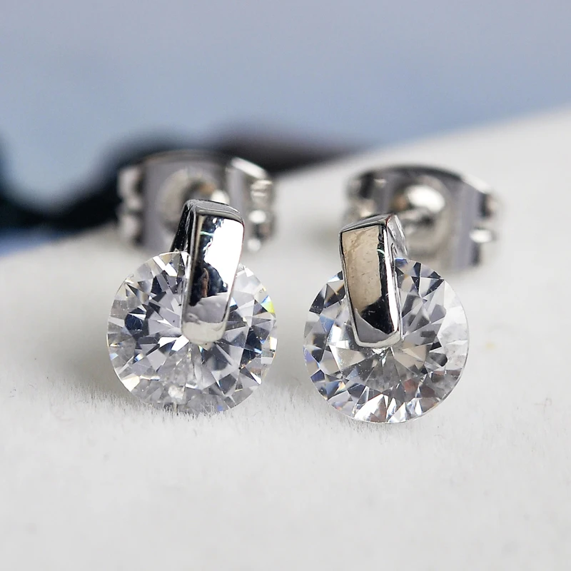 Женские серьги гвоздики с цирконом USTAR серебряного цвета 2015|zircon earrings|earrings for