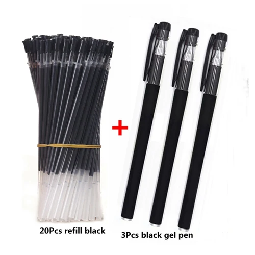 23Pcs black set B 23 шт./компл. цвета — красный, синий, черный чернила гелевая ручка повторная заливка 0,5 мм записи обычные ручки пополнения чернил для студент, школа, офис Поставки канцелярских принадлежностей - Цвет: 23Pcs black set B