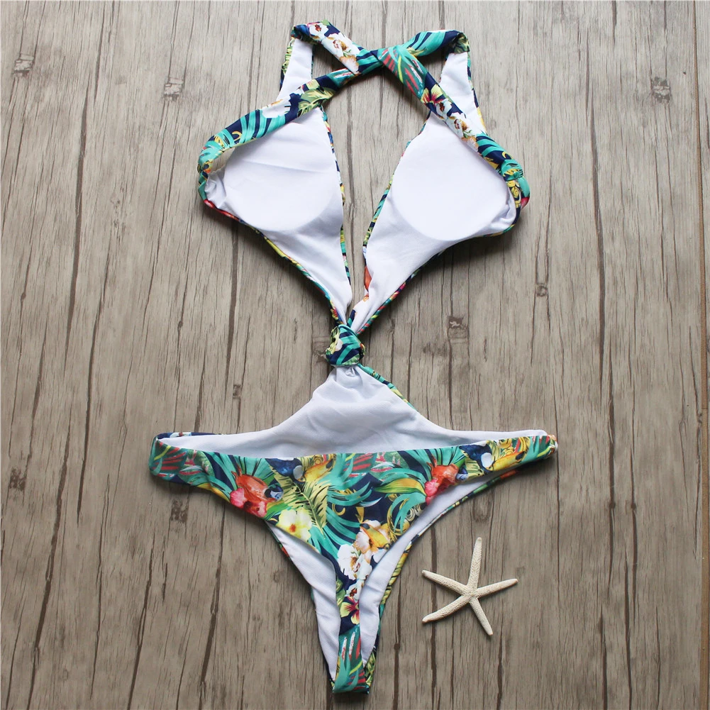 2018 женский слитный купальник с цветочным принтом джунглей бандаж глубоким