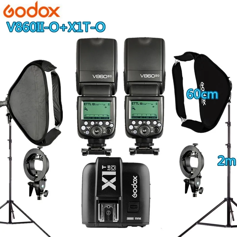 Комплект фотостудии 2X Godox V860IIO Flash + 1 X1T O триггера 2 осветительных стойки софтбокс