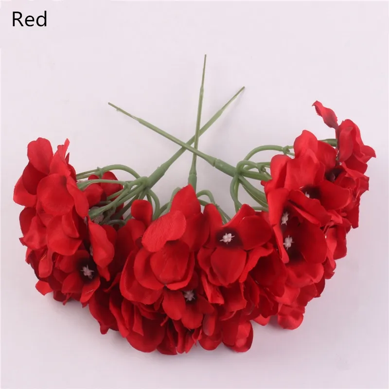 Red 15 см искусственная шелковая Гортензия Цветок голова дома DIY платье головной убор цветок свадебное украшение дорога свинцовый материал стены 3 шт./лот - Цвет: Red
