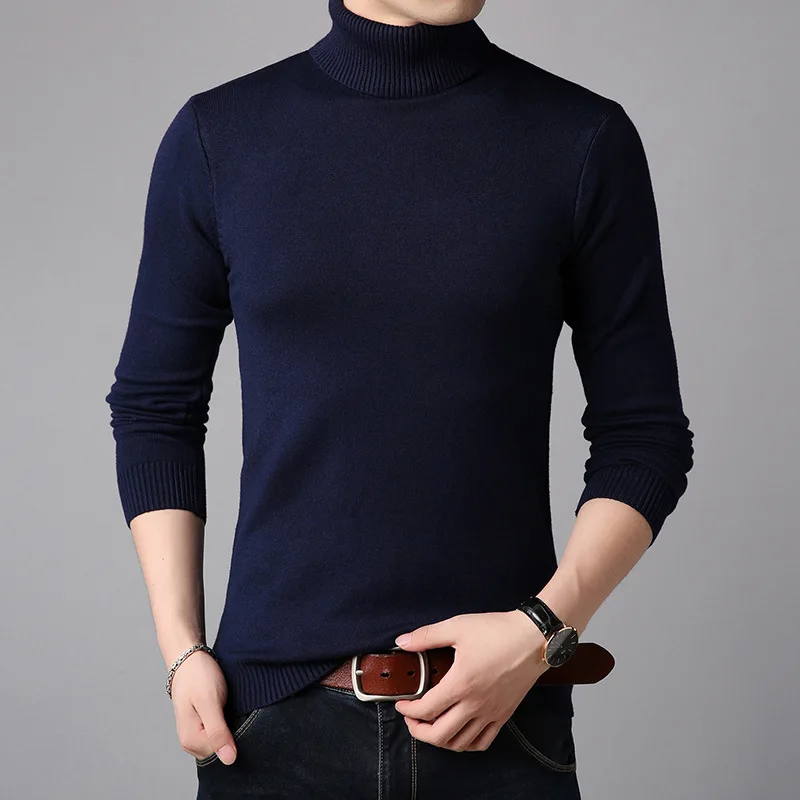 dark blue Winter Cashmere Thick Warm Sweater Men Turtleneck Brand Men's Sweater Slim Fit Pullover Men Knitwear Male Double Collar Sweaters - Цвет: dark blue