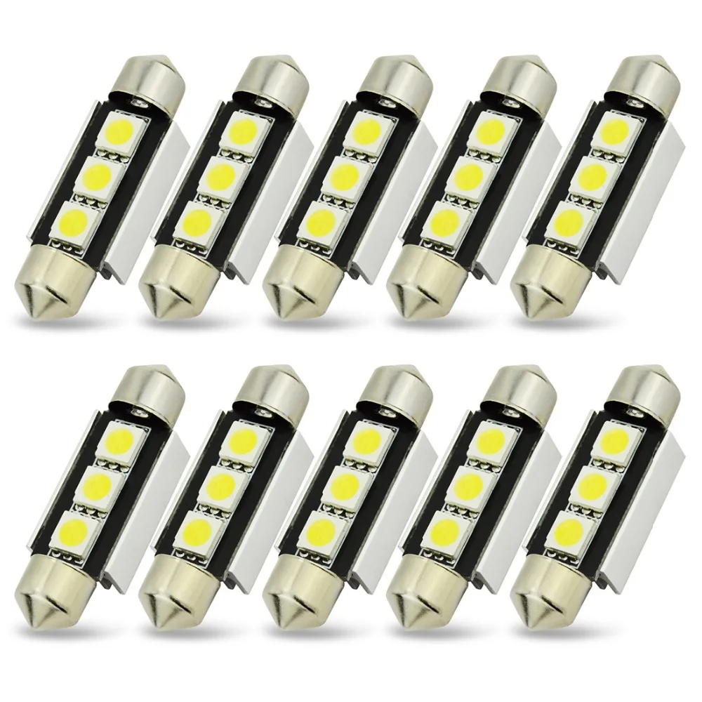 Safego 10 шт. Festoon Canbus C5W 36 мм LED Dome light Error Free 3 SMD 5050 12V Светодиодные Автомобильные Лампы