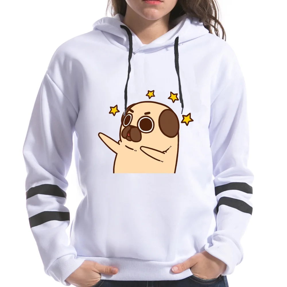 Новое поступление весенние женские толстовки с капюшоном длинным рукавом Kawaii Pugs