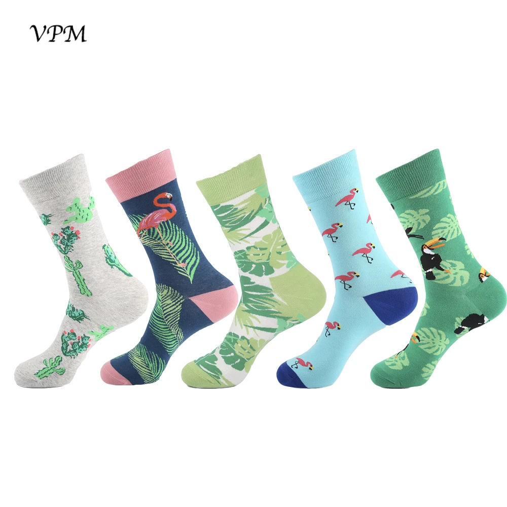 VPM, 5 пар/партия, цветные мужские носки, новинка, чужеродные животные, кактус, флаг, хлопок, искусство, забавное, счастливое, Harajuku, хип-хоп, теплые для мужчин - Цвет: V74-25
