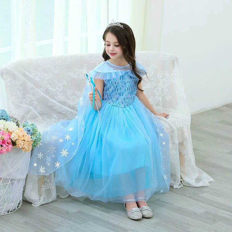 Girls Blue Elsa Princess Cosplay Costume with Cape Dress Birthday Gift Party Carnival Fancy | Тематическая одежда и
