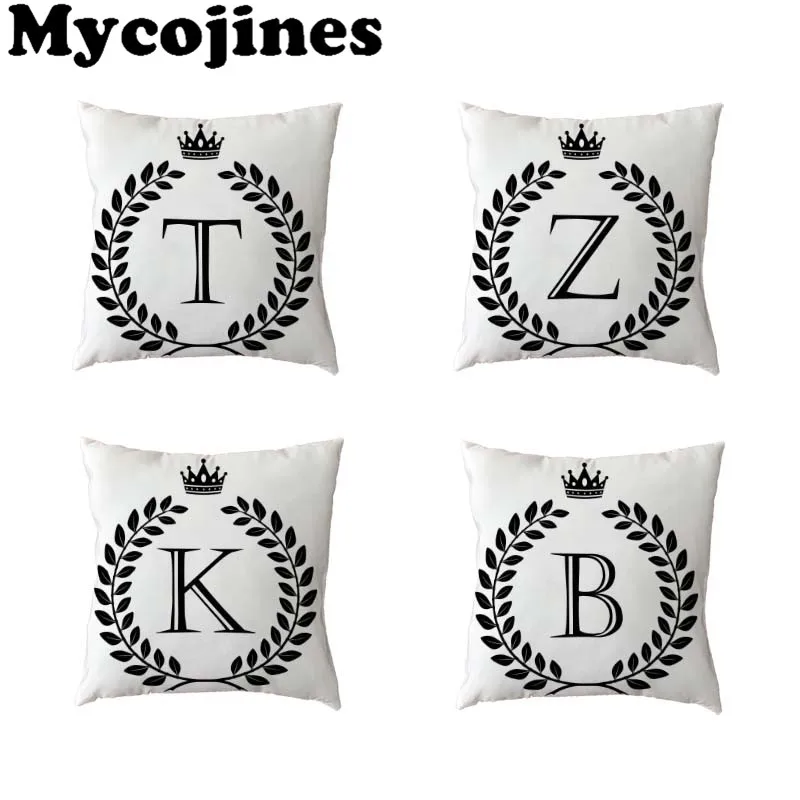 Простой белый чехол для подушки 26 Английских Букв однотонный фон корона дома