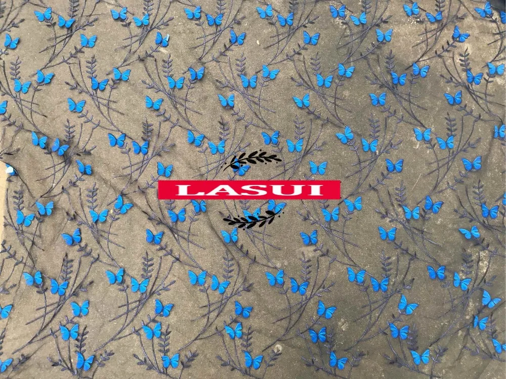 LASUI 1 ярд новая X0520 DIY юбка, свадебное платье аксессуары Красивая Темно-синяя 3D бабочка вышивальная сетчатая кружева ткань
