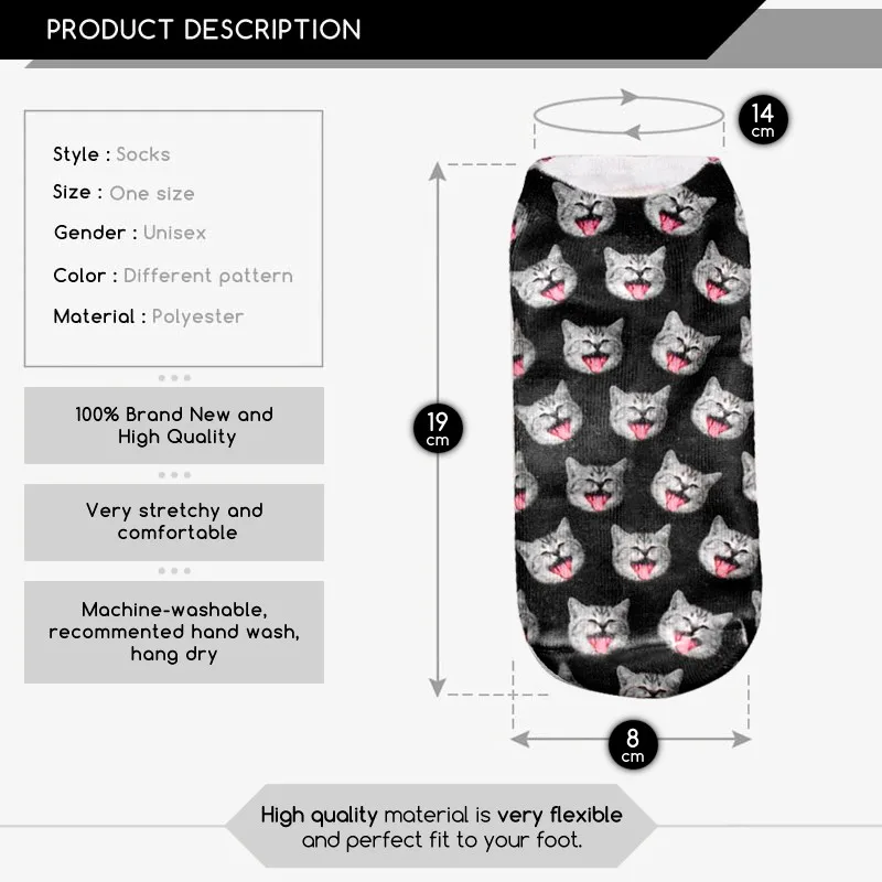 Модные модные панковские мужские повседневные носки с 3D принтом животных крутой