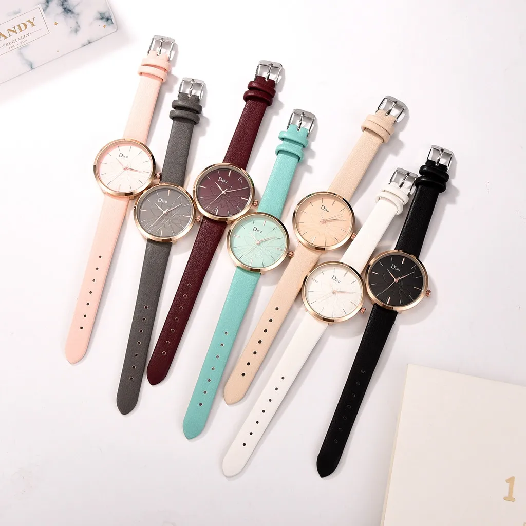 Часы женские кварцевые с кожаным ремешком цветами | Наручные часы