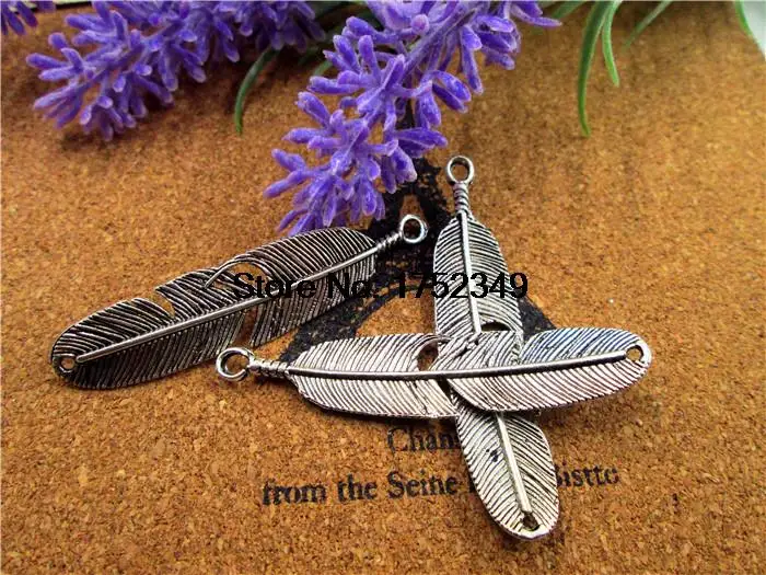 

10pcs of Antique Tibetan silver Feather connector charms 46x11mm