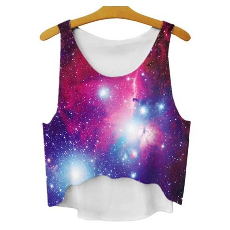 Fashion Galaxy printing summer dresses 2016 fashion designer women cropped tees girls short style tank tops wholesale | Женская одежда
