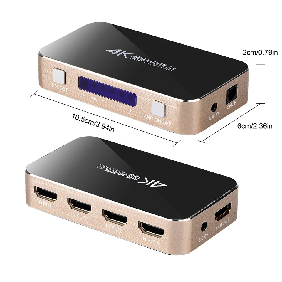 2019 Best 4K 60Hz HDMI Switch Remote Control 4 Port Toslink 4x1 2.0 For XBOX 360 PS4 Smart Android HDTV | Электроника