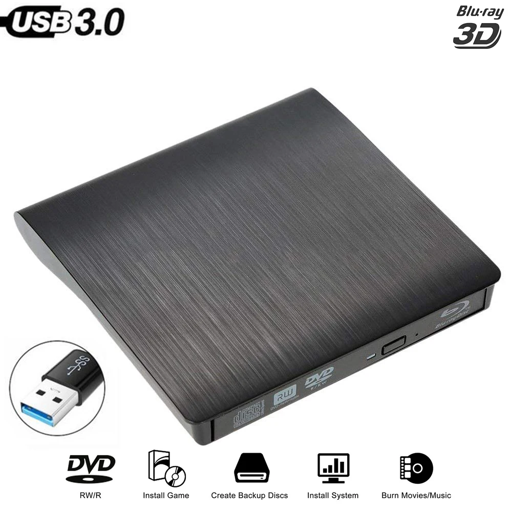 USB3.0 Bluray Drive External CD/DVD RW Burner BD-ROM Blu-ray Player Optical Drive Writer for Apple iMacbook Laptop Computer pc