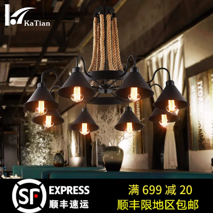 Linen Chandelier Restaurant Lamp Industrial Wind Retro Bar Decorative Clothing Shop American Hot Pot Net Cafe | Лампы и освещение