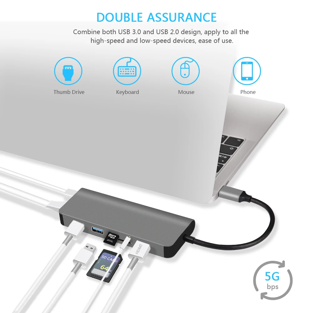 USB C концентратора USB-C к HDMI RJ45 3,5 мм аудио USB 3,0 зарядка PD Порты и разъёмы адаптер для MacBook Air Pro huawei Коврики 20 Тип C концентратора