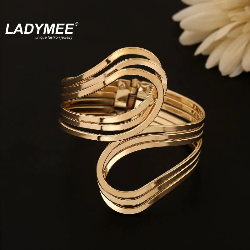 LADYMEE Bracelet Cuff Bangles Thick Metal High Quality Twist Spring Opened Bangle Bracelets for Women Statement Jewelry | Украшения и