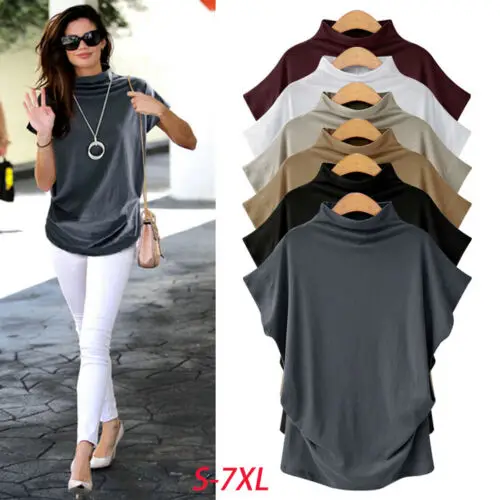 Женская Повседневная футболка с коротким рукавом летучая мышь однотонная черная