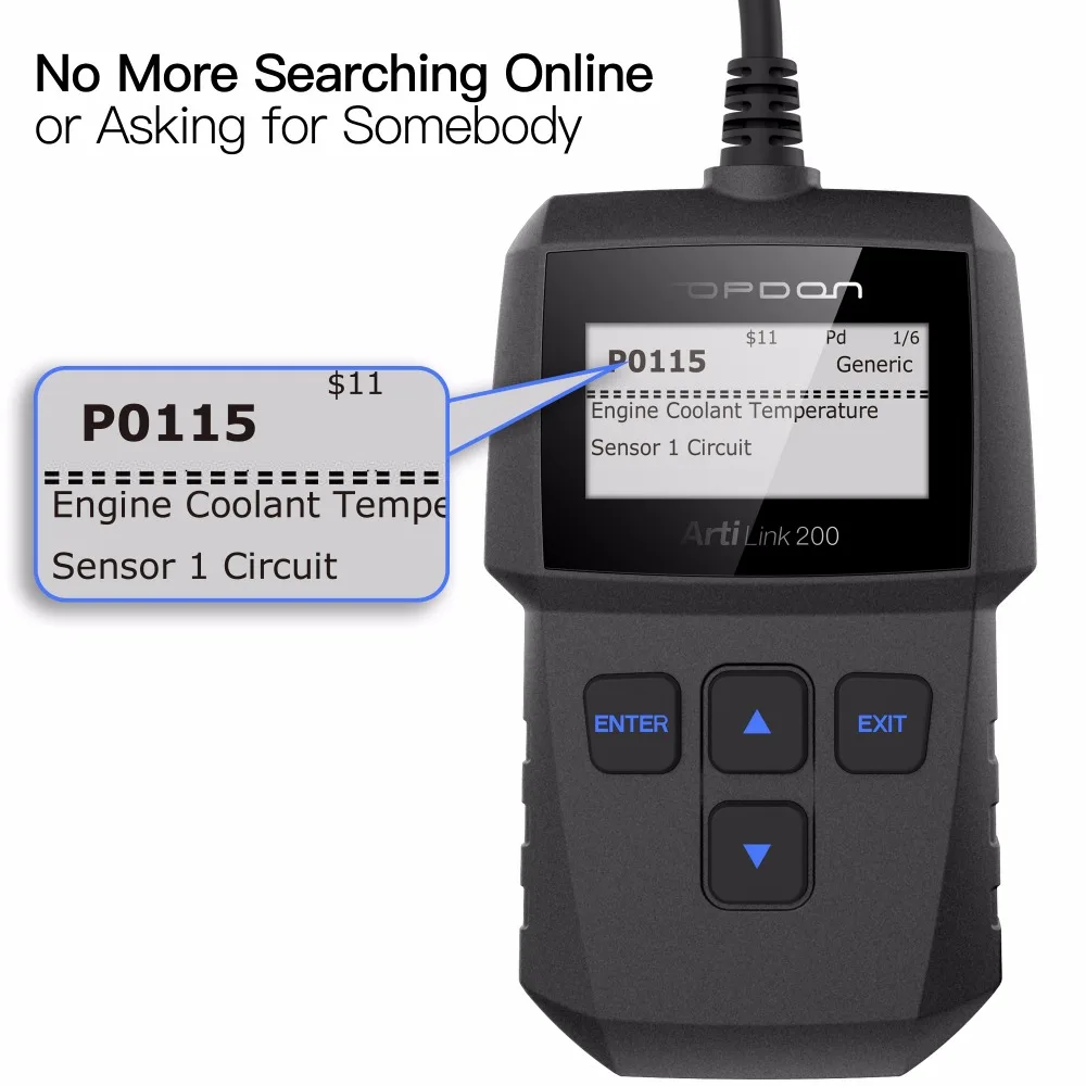 TOPDON Artilink200 OBDII автоматический считыватель кодов OBD2 сканер диагностический инструмент считывание и отображение DTCs стирание кодов вин извлечение PK ELM327