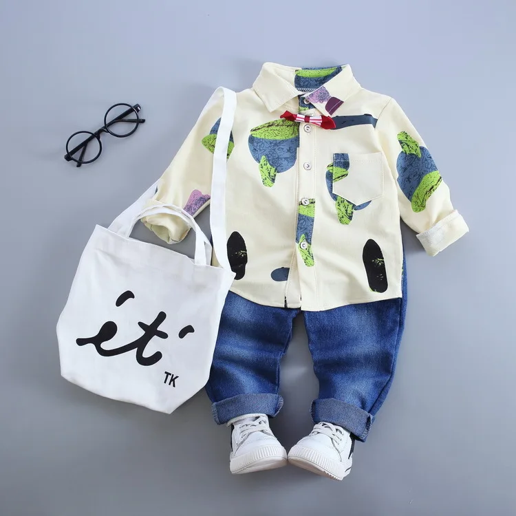 2016 spring autumn new baby boys girls 100%cotton shirt T-shirt + overalls suit letter 2pcs/sets of children brand Free Shipping | Детская