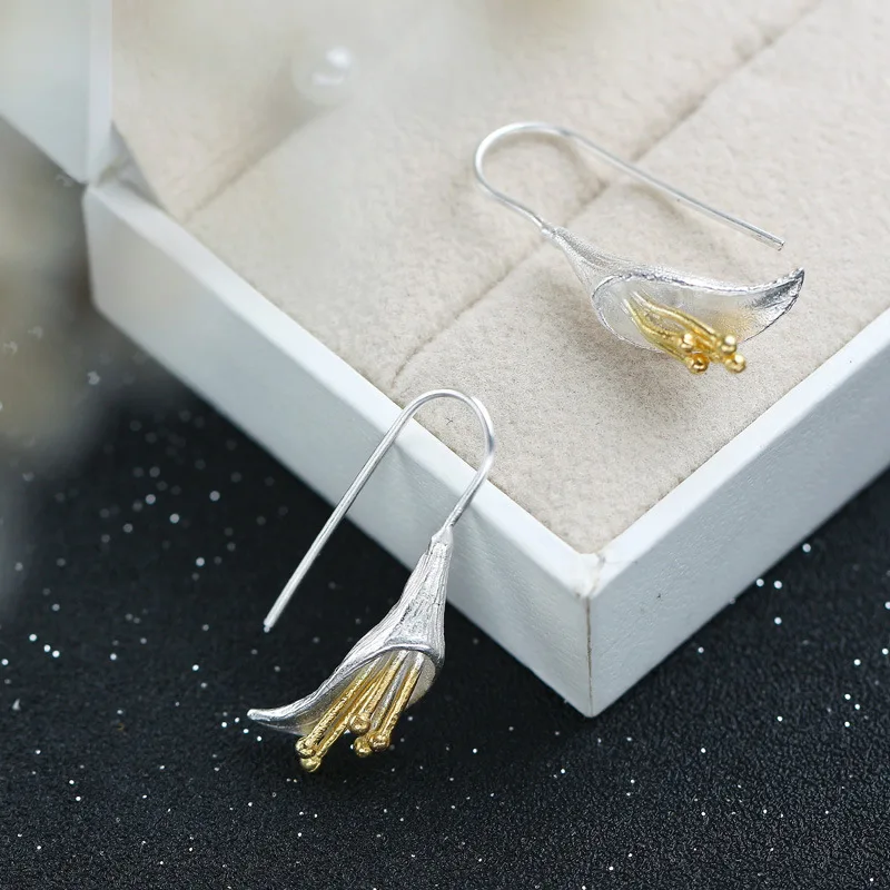 Женские длинные серьги Лотос ювелирное изделие серебристого цвета|earrings brown|silver