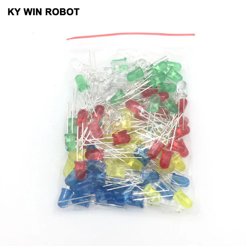 100pcs 5mm LED diode Light Assorted Kit DIY LEDs Set White Yellow Red Green Blue free shiiping electronic diy kit