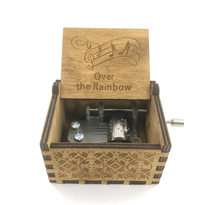 Анонимная Античная резная деревянная музыкальная шкатулка с ручкой Радуга
