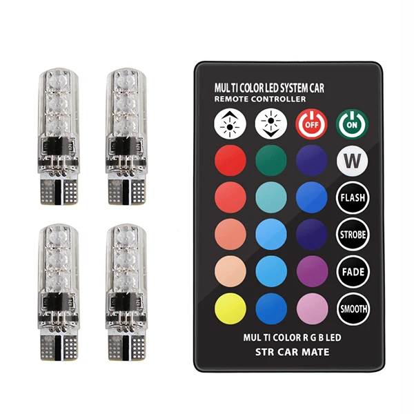 4LED 1control 2 предмета в комплекте T10 W5W светодиодный лампы светодиодный огни автомобиля с сигналами красного, зеленого и синего цвета с дистанционного Управление 194 168 501 стробоскоп светодиодный светильник Лампы для чтения белого цвета-красный, желтый, 12V - Испускаемый цвет: 4LED 1control