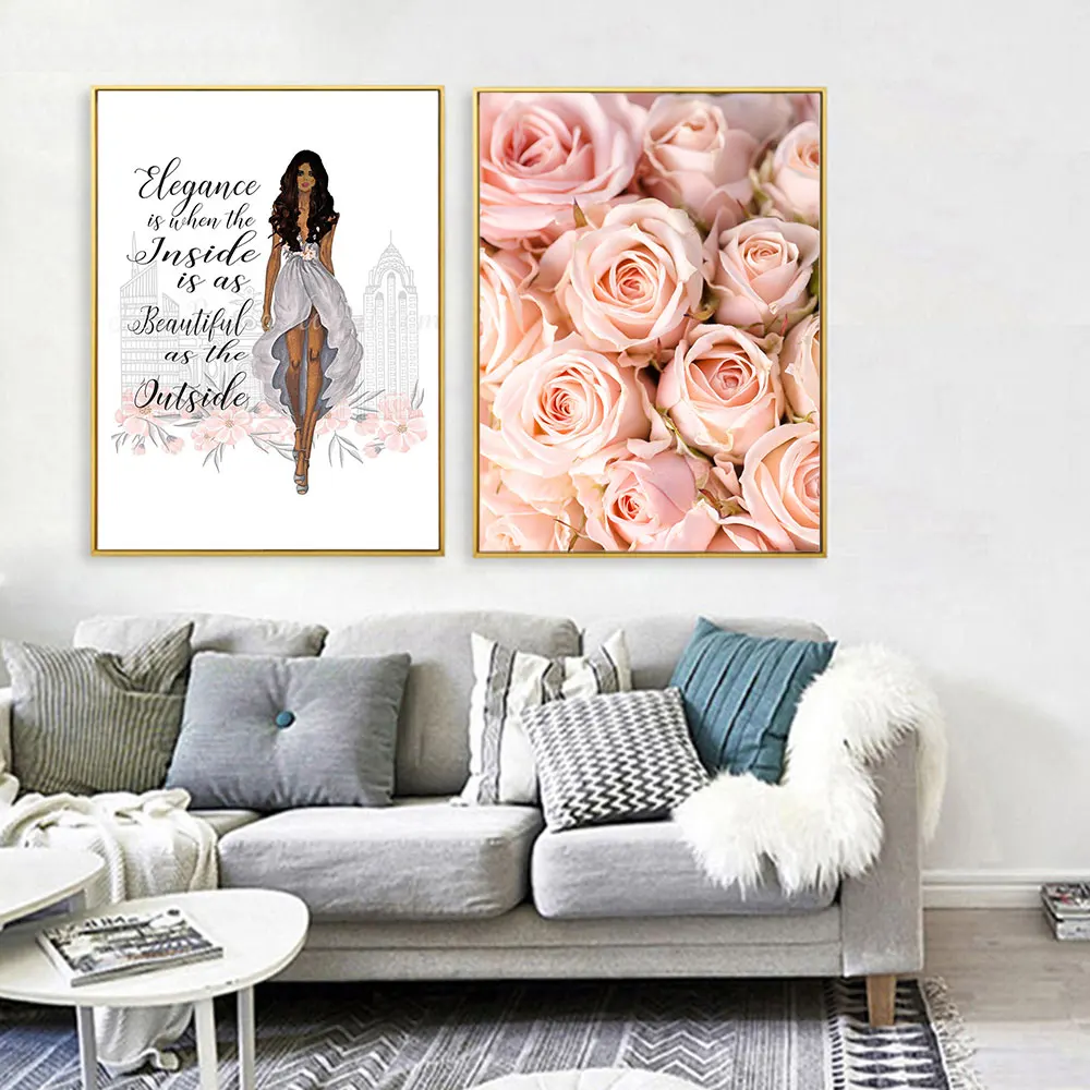 

Pink Rose Canvas Poster Minimalism Nordic Art Canvas Painting Watercolor Feature Pictures Modern Home Room Wall Decor Unframed