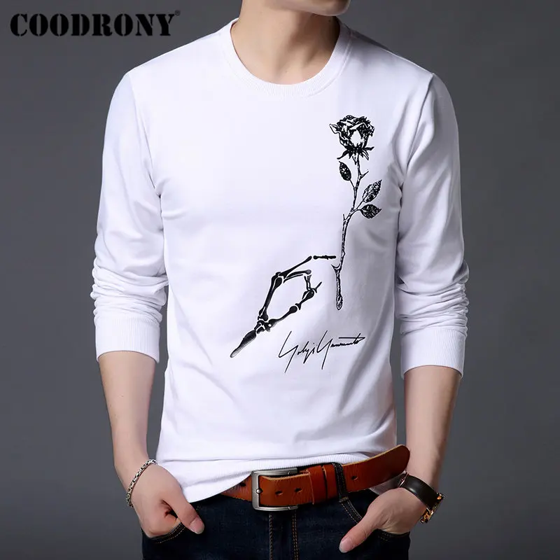 COODRONY, мужские толстовки, уличная Толстовка для мужчин,, весна, Новое поступление, худи для мужчин, модный принт, толстовки для мужчин, пуловер 94001 - Цвет: Белый