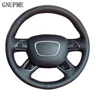 Черный кожаный чехол рулевого колеса автомобиля GNUPME, прошитый вручную, для Audi A3 A4 2013-2018 A6 2005-2018 Q3 2012-2018 Q5 Q7 2013-2018