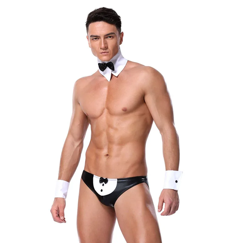 4 шт. Мужское нижнее белье официанта s Butler для геев из искусственной кожи галстук