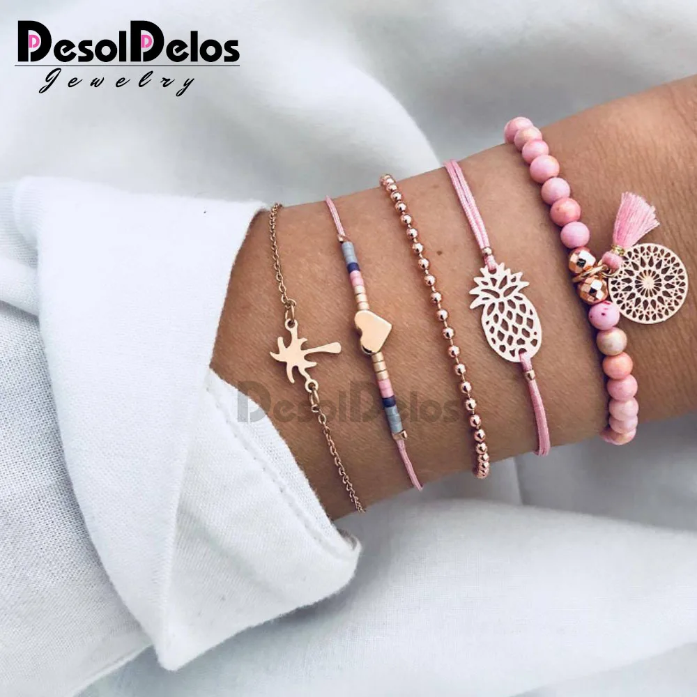 5 шт./компл. Boho черепаха шарм браслеты наборы женские богемные искусственный