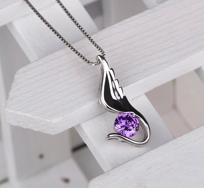 2 цвета 925 стерлингового серебра Подвески Крылья Ангела танец волна ожерелье