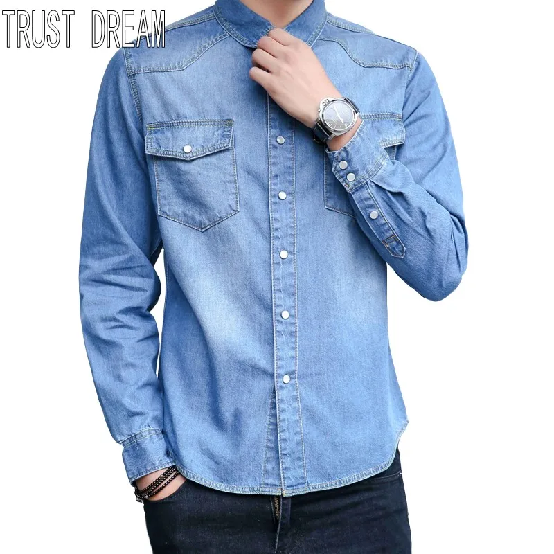 Trust мечта осень весна Для мужчин тонкий деним с длинными рукавами рубашка