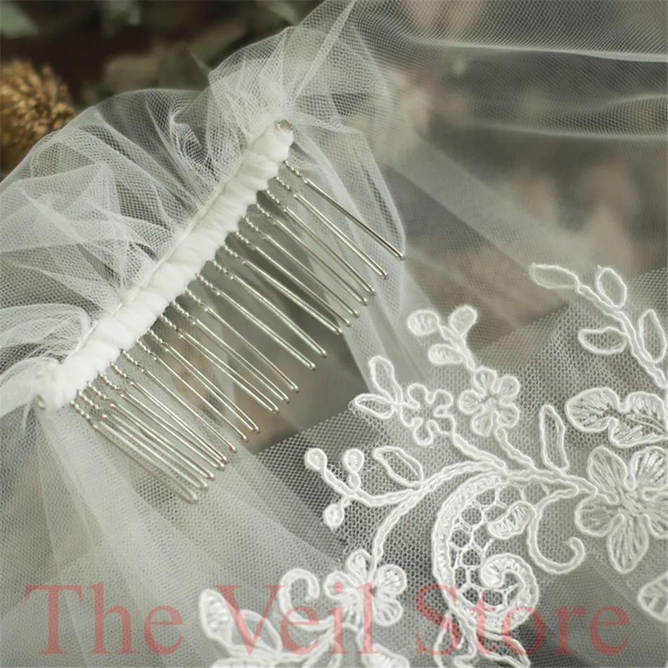 New ISHSY Short Bridal Veil weeding Veils white Ivory Tulle with comb Blusher Appliques Voiles Mariage velos de novia | Свадьбы и