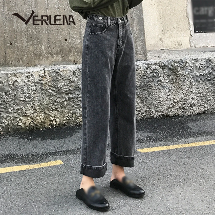 Verlena 2019 свободные бойфренд с высокой талией джинсы для женщин прямые брюки на