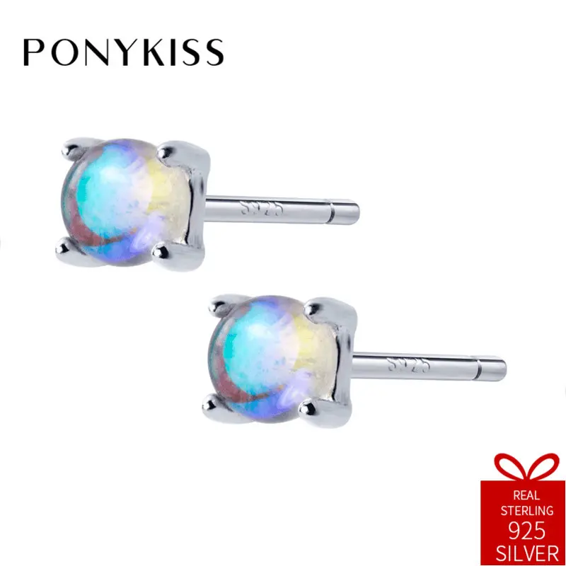 PONYKISS, романтические серьги-гвоздики из стерлингового серебра S925 пробы с геометрическим градиентом и кристаллами, женские вечерние, изящные аксессуары, хорошее ювелирное изделие, подарок