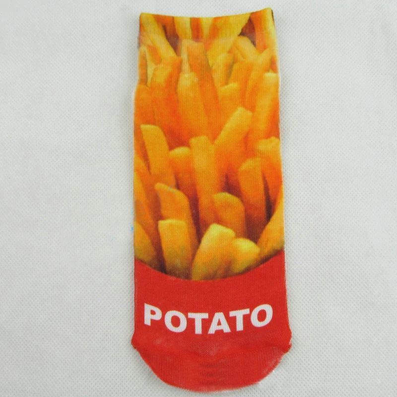 French fries Модные женские короткие носки до лодыжки, милые уникальные хлопковые повседневные женские носки с объемным рисунком животных - Цвет: French fries