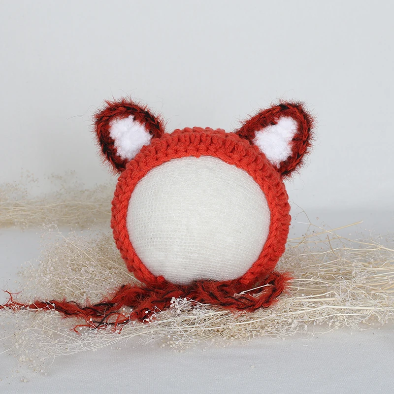 Knitted Cotton Fox Hat Pattern Newborn Boy Props Crochet Lovely Animal Bonnet Infant Baby Photography | Детская одежда и обувь