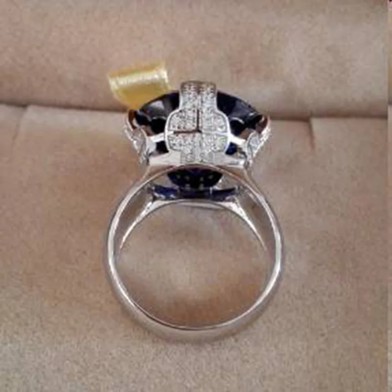 Qi Xuan_Fashion Jewelry_Big Blue Stones элегантный крест женский Rings_S925 твердая Серебряная Мода