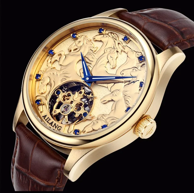 AILANG часы высокого качества Malone мемориальные часы Tourbillon механические часы ремень, мужские золотые часы